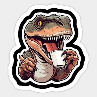 Tyrannosaurus Drinking Coffee Sticker